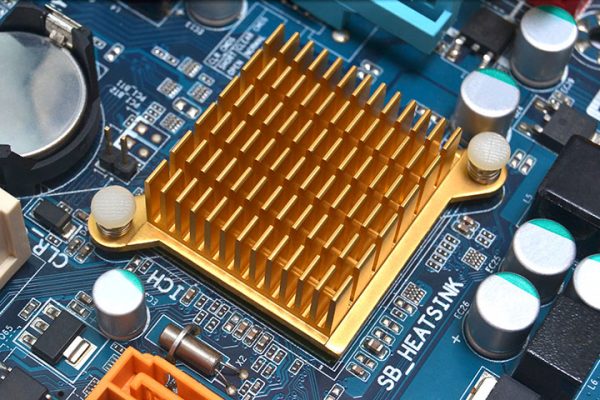 gold color heatsink on computer main-board