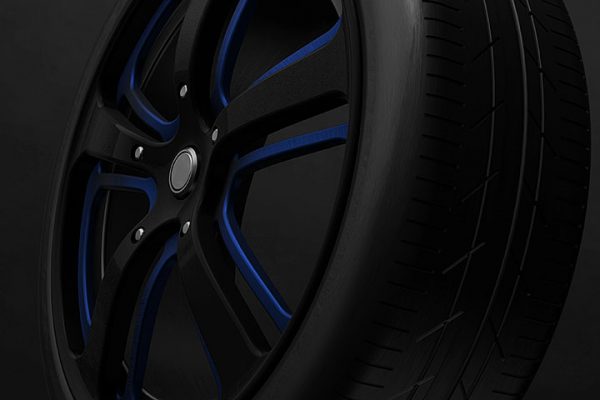 Tire Wheel Blue Black Metal 3D Rendering